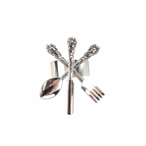 Napkin Rings |  4 Pack Silver Metal Fork Knife Spoon Design Napkin Rings – Utensil Themed Napkin Holders