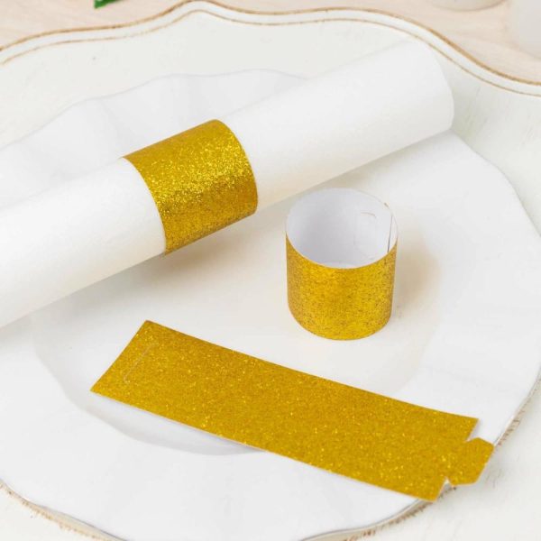 Napkin Rings |  50 Pack Gold Glitter Paper Napkin Holders, 1.5″ Disposable Napkin Rings