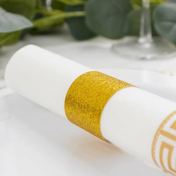 Napkin Rings |  50 Pack Gold Glitter Paper Napkin Holders, 1.5″ Disposable Napkin Rings