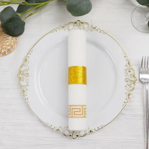 Napkin Rings |  50 Pack Gold Glitter Paper Napkin Holders, 1.5″ Disposable Napkin Rings