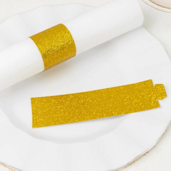 Napkin Rings |  50 Pack Gold Glitter Paper Napkin Holders, 1.5″ Disposable Napkin Rings