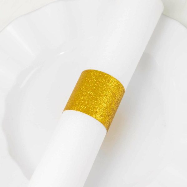 Napkin Rings |  50 Pack Gold Glitter Paper Napkin Holders, 1.5″ Disposable Napkin Rings