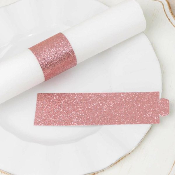 Napkin Rings |  50 Pack Rose Gold Glitter Paper Napkin Holders, 1.5″ Disposable Napkin Rings