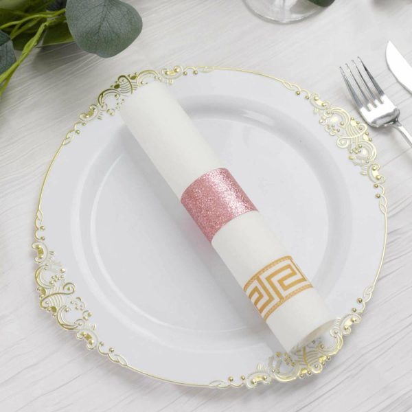 Napkin Rings |  50 Pack Rose Gold Glitter Paper Napkin Holders, 1.5″ Disposable Napkin Rings