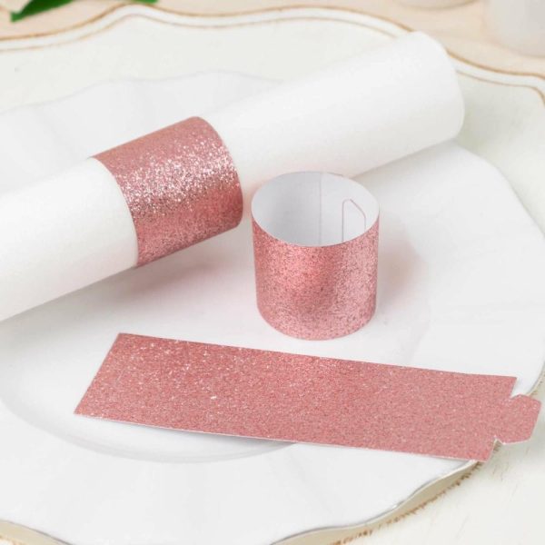 Napkin Rings |  50 Pack Rose Gold Glitter Paper Napkin Holders, 1.5″ Disposable Napkin Rings