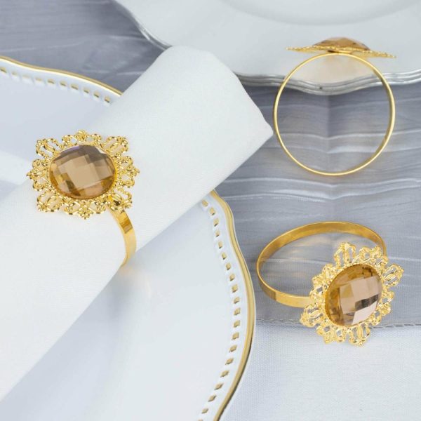 Napkin Rings |  6 Pack 2″ Gold Metal Crystal Rhinestone Napkin Rings, Diamond Bling Napkin Holders