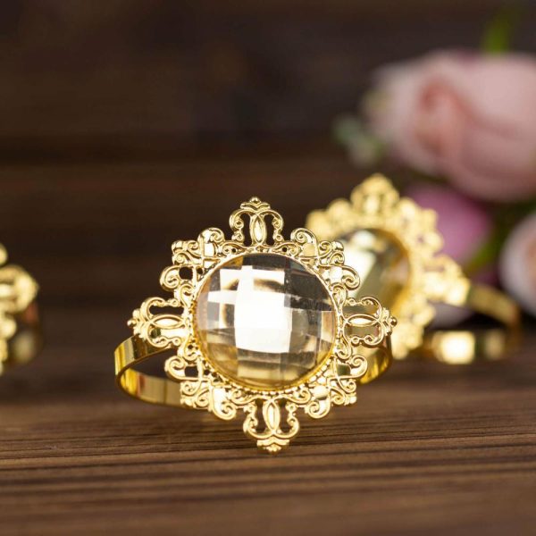 Napkin Rings |  6 Pack 2″ Gold Metal Crystal Rhinestone Napkin Rings, Diamond Bling Napkin Holders