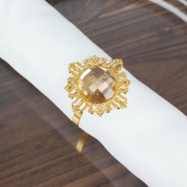 Napkin Rings |  6 Pack 2″ Gold Metal Crystal Rhinestone Napkin Rings, Diamond Bling Napkin Holders