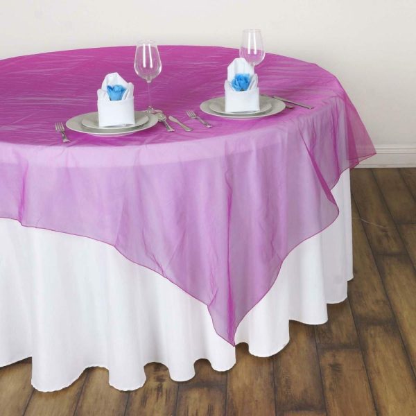 Organza |  60″x60″ Fuchsia Sheer Organza Square Table Overlay