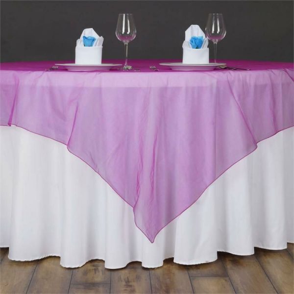 Organza |  60″x60″ Fuchsia Sheer Organza Square Table Overlay