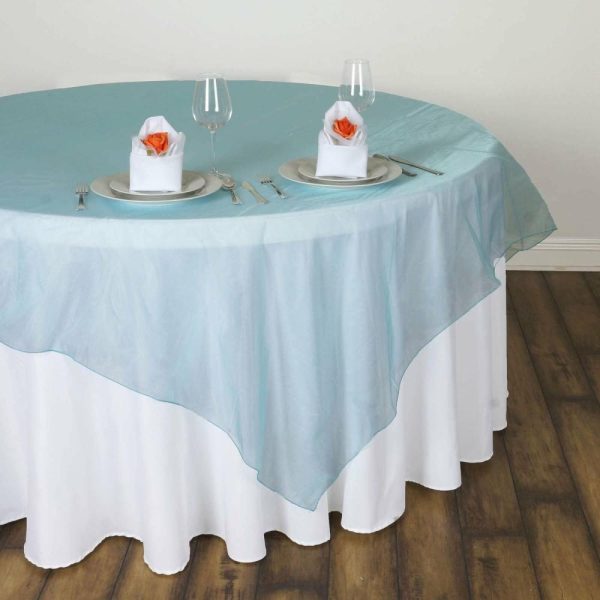 Organza |  60″x60″ Turquoise Sheer Organza Square Table Overlay