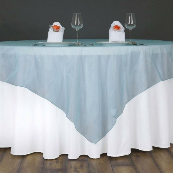 Organza |  60″x60″ Turquoise Sheer Organza Square Table Overlay