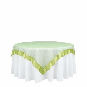 Organza |  72″x72″ Apple Green Embroidered Sheer Organza Square Table Overlay With Satin Edge