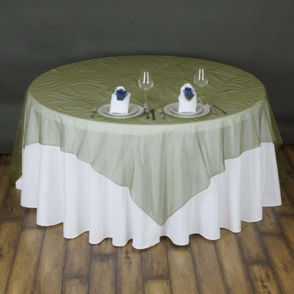 Organza |  72″x72″ Olive Green Organza Square Table Overlay