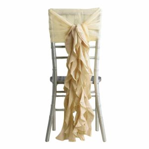 Organza & Chiffon Sashes |  1 Set Champagne Chiffon Hoods With Ruffles Willow Chair Sashes