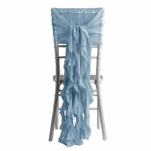 Organza & Chiffon Sashes |  1 Set Dusty Blue Chiffon Hoods With Ruffles Willow Chair Sashes