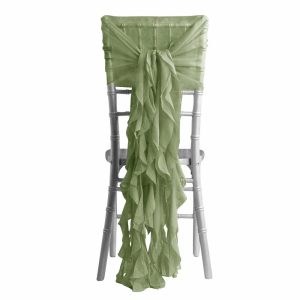 Organza & Chiffon Sashes |  1 Set Dusty Sage Green Chiffon Hoods With Ruffles Willow Chair Sashes