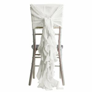 Organza & Chiffon Sashes |  1 Set Ivory Chiffon Hoods With Ruffles Willow Chair Sashes