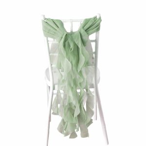 Organza & Chiffon Sashes |  1 Set Sage Green Chiffon Hoods With Ruffles Willow Chair Sashes