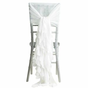 Organza & Chiffon Sashes |  1 Set White Chiffon Hoods With Ruffles Willow Chair Sashes