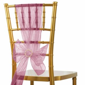 Organza & Chiffon Sashes |  5 Pack 6″x108″ Eggplant Sheer Organza Chair Sashes