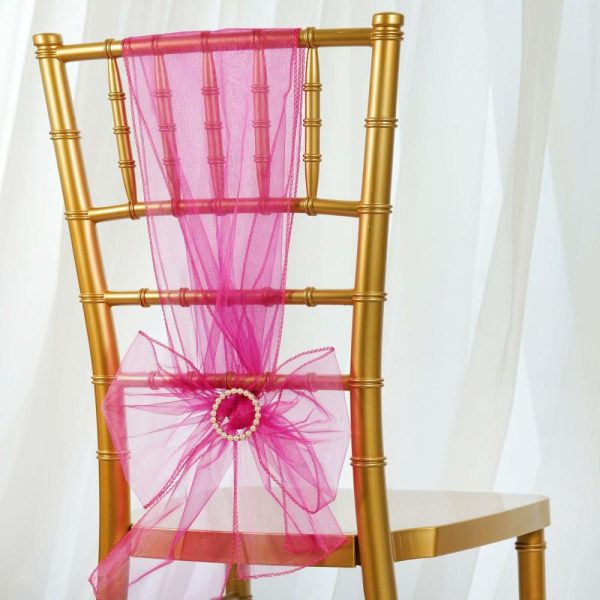 Organza & Chiffon Sashes |  5 Pack 6″x108″ Fuchsia Sheer Organza Chair Sashes