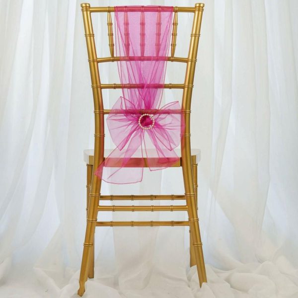 Organza & Chiffon Sashes |  5 Pack 6″x108″ Fuchsia Sheer Organza Chair Sashes