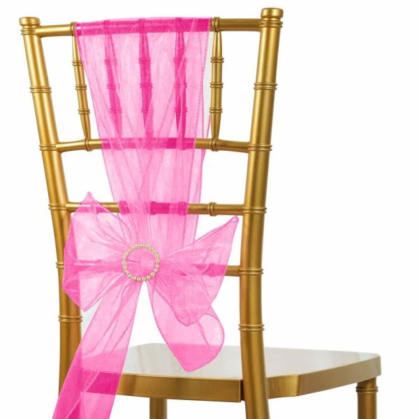 Organza & Chiffon Sashes |  5 Pack 6″x108″ Fuchsia Sheer Organza Chair Sashes