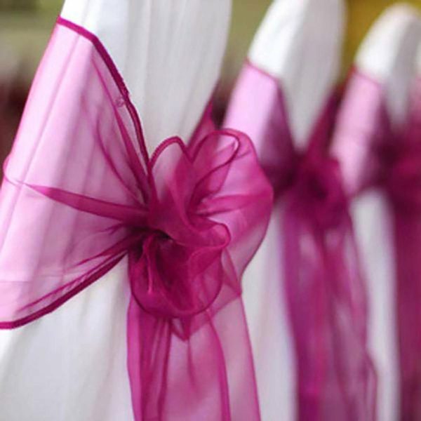 Organza & Chiffon Sashes |  5 Pack 6″x108″ Fuchsia Sheer Organza Chair Sashes