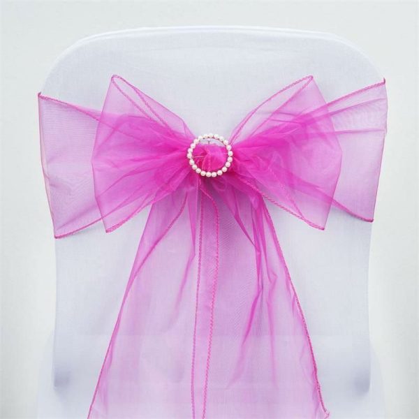 Organza & Chiffon Sashes |  5 Pack 6″x108″ Fuchsia Sheer Organza Chair Sashes