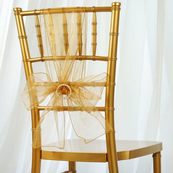 Organza & Chiffon Sashes |  5 Pack 6″x108″ Gold Sheer Organza Chair Sashes