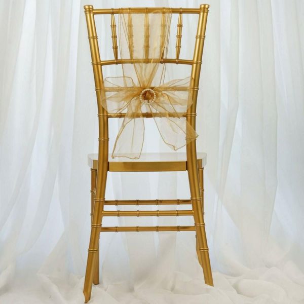 Organza & Chiffon Sashes |  5 Pack 6″x108″ Gold Sheer Organza Chair Sashes