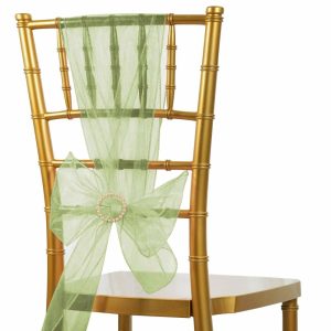 Organza & Chiffon Sashes |  5 Pack 6″x108″ Olive Green Sheer Organza Chair Sashes