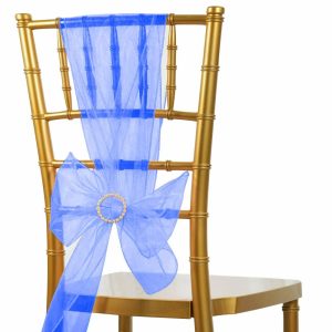 Organza & Chiffon Sashes |  5 Pack 6″x108″ Royal Blue Sheer Organza Chair Sashes