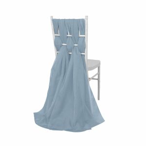 Organza & Chiffon Sashes |  5 Pack Dusty Blue DIY Premium Designer Chiffon Chair Sashes – 22″x78″