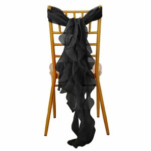 Organza & Chiffon Sashes |  Black Chiffon Curly Chair Sash