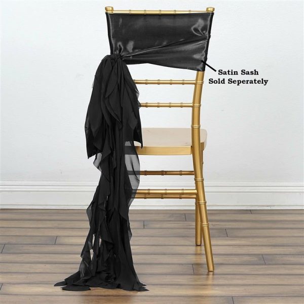 Organza & Chiffon Sashes |  Black Chiffon Curly Chair Sash