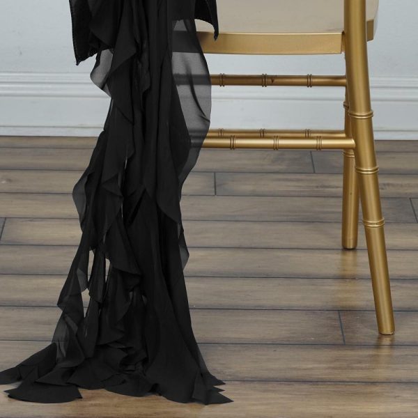 Organza & Chiffon Sashes |  Black Chiffon Curly Chair Sash