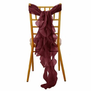 Organza & Chiffon Sashes |  Burgundy Chiffon Curly Chair Sash