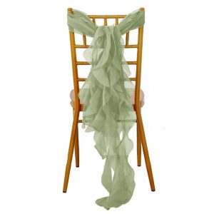 Organza & Chiffon Sashes |  Dusty Sage Green Chiffon Curly Chair Sash