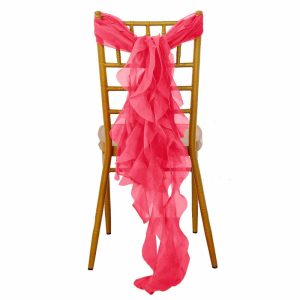 Organza & Chiffon Sashes |  Fuchsia Chiffon Curly Chair Sash