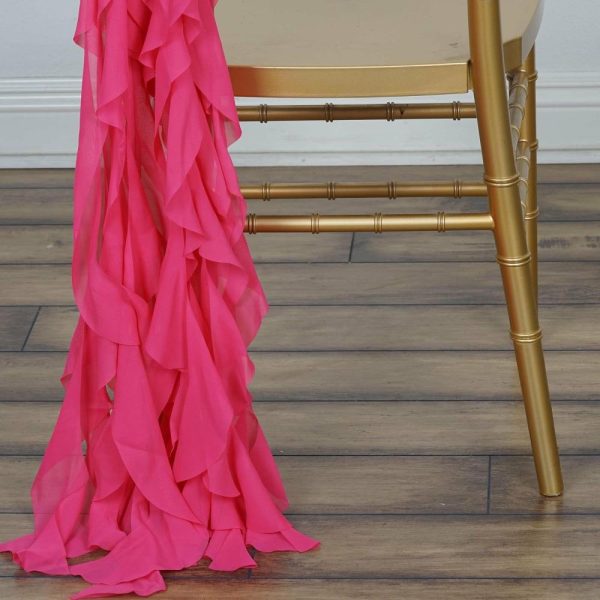 Organza & Chiffon Sashes |  Fuchsia Chiffon Curly Chair Sash