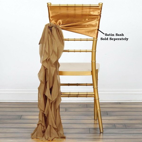 Organza & Chiffon Sashes |  Gold Chiffon Curly Chair Sash