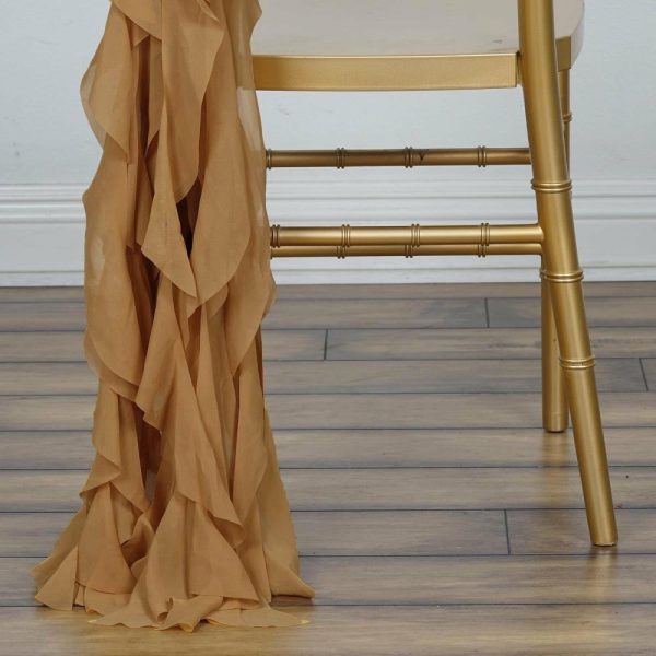 Organza & Chiffon Sashes |  Gold Chiffon Curly Chair Sash