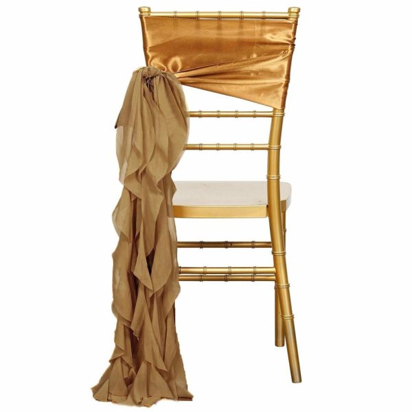 Organza & Chiffon Sashes |  Gold Chiffon Curly Chair Sash