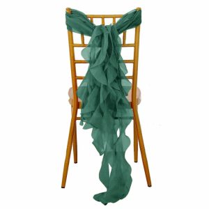 Organza & Chiffon Sashes |  Hunter Emerald Green Chiffon Curly Chair Sash