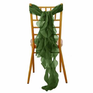 Organza & Chiffon Sashes |  Olive Green Chiffon Curly Chair Sash