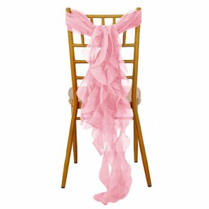 Organza & Chiffon Sashes |  Pink Chiffon Curly Chair Sash