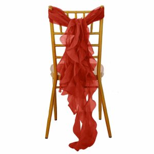 Organza & Chiffon Sashes |  Red Chiffon Curly Chair Sash