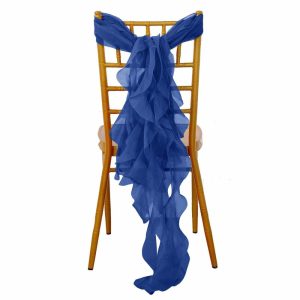 Organza & Chiffon Sashes |  Royal Blue Chiffon Curly Chair Sash